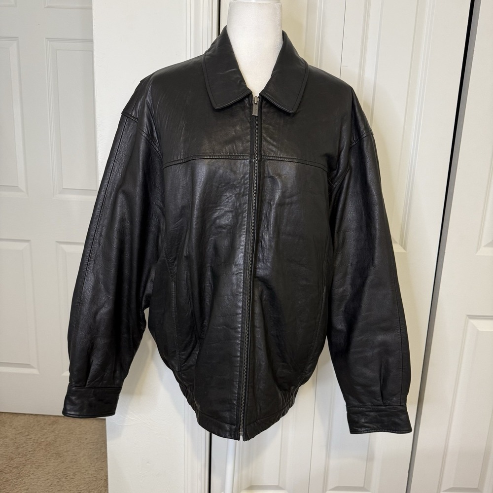 Chereskin Leather Jacket Men's L Soft Leather Quilt Lined Black Moto Biker Coat